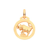 Yellow Gold Round Zodiac Pendant Taurus