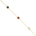 Yellow Gold Rubover Squares, White, Red & Green 18"necklace/07" Bracelet