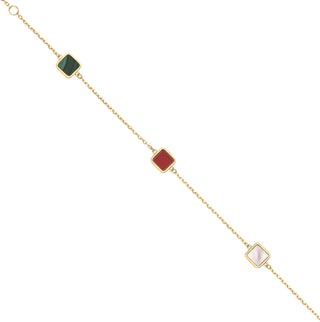 Yellow Gold Rubover Squares, White, Red & Green 18"necklace/07" Bracelet