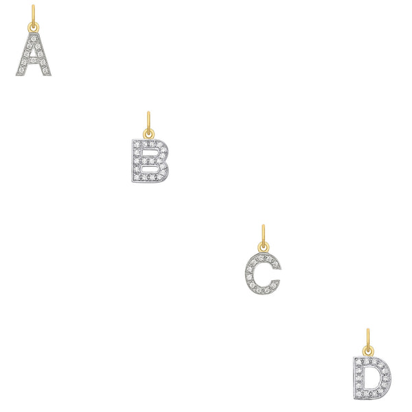 Yellow Gold Small CZ Initial Pendants