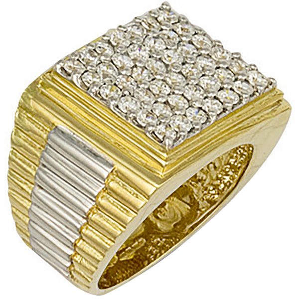 Yellow Gold Square Top Gents CZ Ring 13.5g
