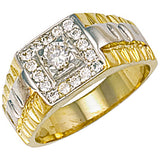 Yellow Gold Square Top Gents CZ Ring 6.7g
