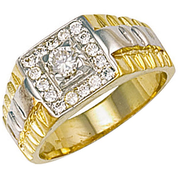 Yellow Gold Square Top Gents CZ Ring 6.7g