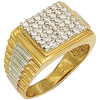 Yellow Gold Square Top Gents CZ Ring 9.3g