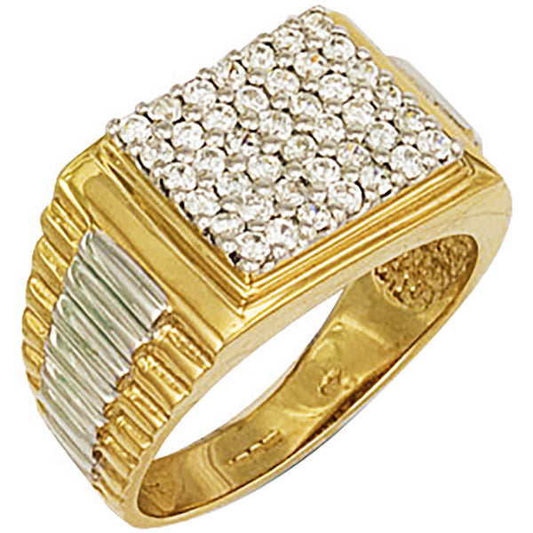 Yellow Gold Square Top Gents CZ Ring 9.3g