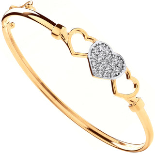 Yellow Gold Three Hearts, CZ Baby Bangle