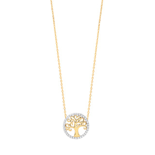 Yellow Gold Tree Of Life CZ, 18" Necklace
