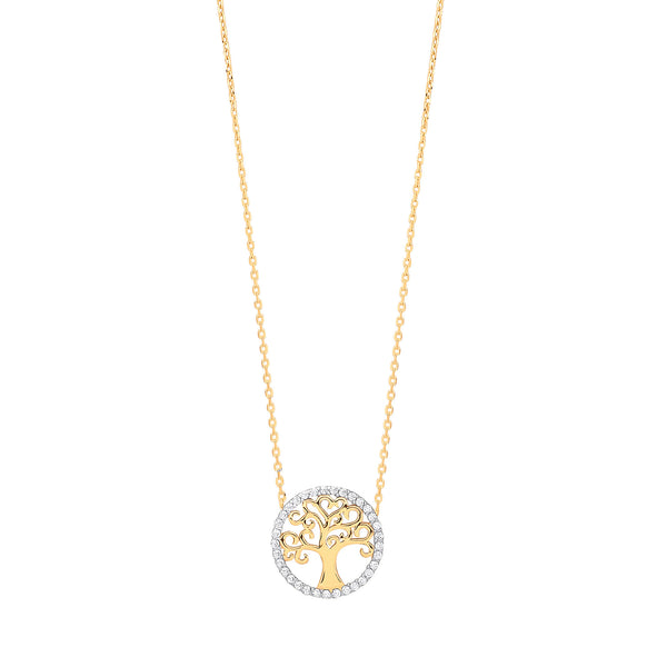 Yellow Gold Tree Of Life CZ, 18" Necklace