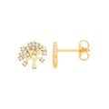 Yellow Gold Tree Of Life Stud CZ Earrings
