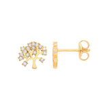 Yellow Gold Tree Of Life Stud CZ Earrings