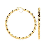 Yellow Gold Twisted Greek Key 75mm Hoop Earrings