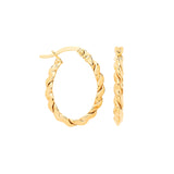Yellow Gold Twisted Oval Hoop Earrings 1.2g