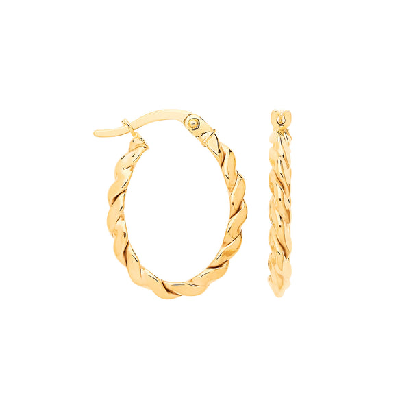 Yellow Gold Twisted Oval Hoop Earrings 1.2g