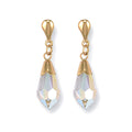 Yellow Gold White Austrian Crystal Drop Studs