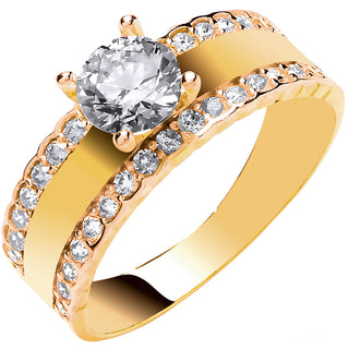 Yellow Gold With Two Rows Of CZ's Engagement Ring K