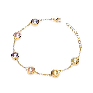 Yg Plated Silver Chess Cut Multi Colour 6mm CZ Ladies Bracelet
