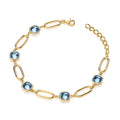 Yg Plated Silver Cushion Cut Blue Customized Glass Ladies Bracelet