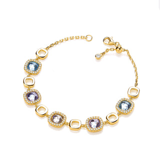 Yg Plated Silver Cushion Cut Customized Glass Ladies Bracelet