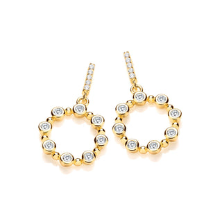 Yg Plated Silver Rubover CZ Circle Drop Earrings