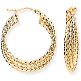 Yg Triple Layer Ribbed Hoop Earrings