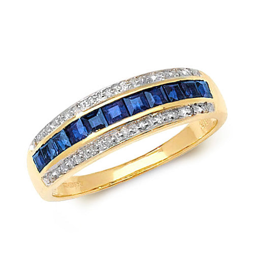 9ct Yellow Gold Blue Sapphire and Diamond Ring