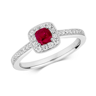 9ct White Gold Ruby and Diamond Ring