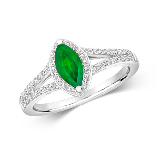 9ct White Gold Emerald and Diamond Ring