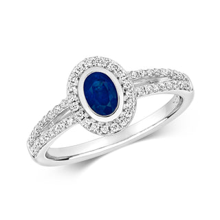9ct White Gold Blue Sapphire and Diamond Ring