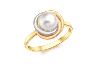 9ct 3 Coloured Gold Knot Cultured Pearl Ring