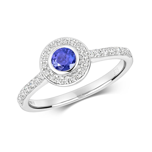 9K White Gold Tanzanite & Diamond Ring
