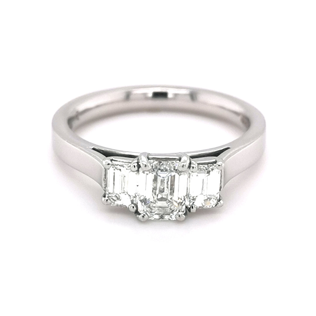Platinum 3 Stone Emerald Diamond Ring 0.63ct