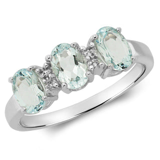 9ct White Gold Trilogy Aquamarine and Diamond Ring