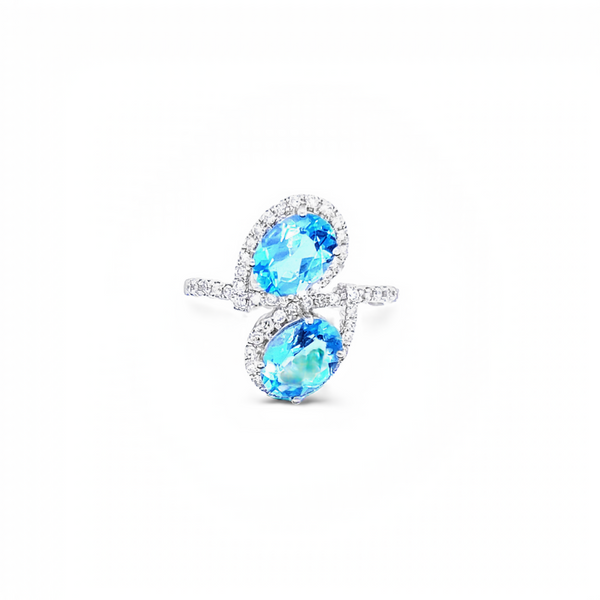 9K White Gold Blue Topaz & Diamond Ring
