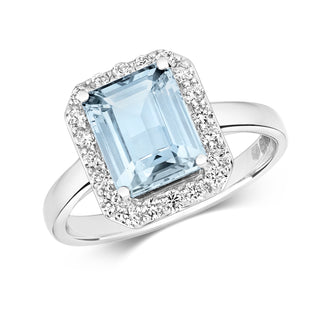 9ct White Gold Aquamarine and Diamond Ring