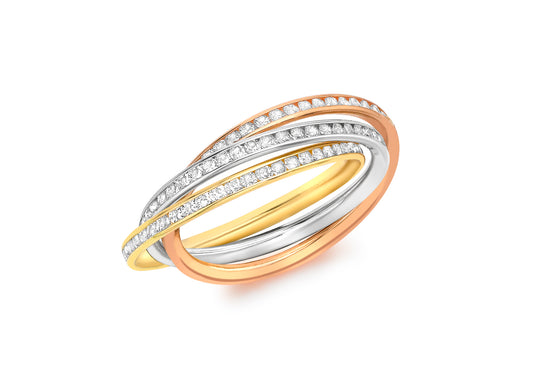 9ct Tri-colour Russian Band With Cubic Zirconia's