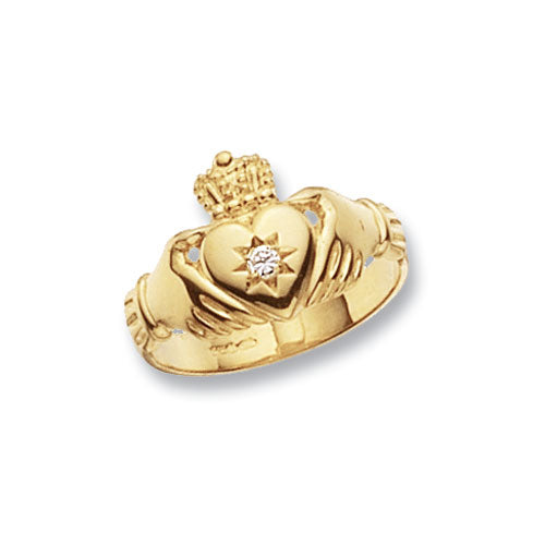 9ct Yellow Gold Claddagh CZ Ring