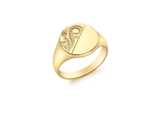 9ct Yellow Gold Half Engraved Ring