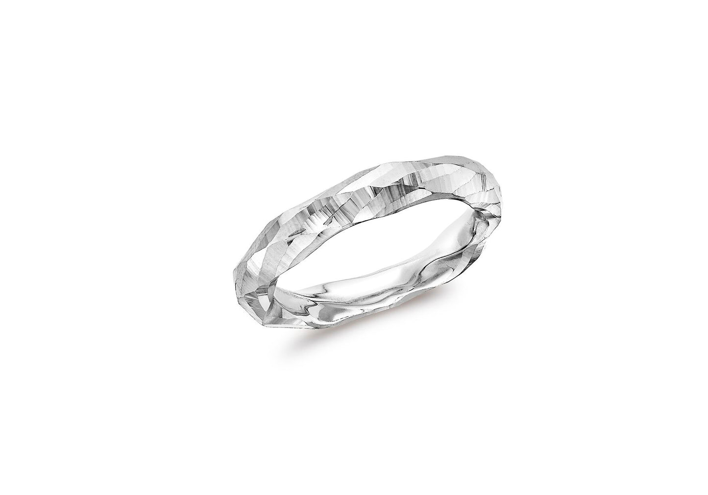 9ct White Gold Diamond Cut Faceted Ring