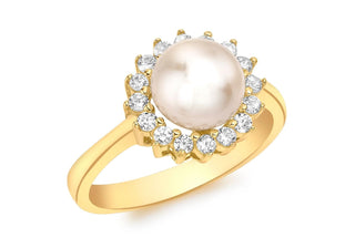 9ct Yellow Gold Fresh Water Pearl & CZ Ring