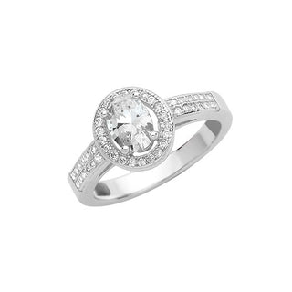 Sterling Silver Halo CZ Shoulder Set Ring