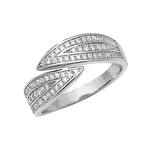 Sterling Silver Wrapped Leaf CZ Ring