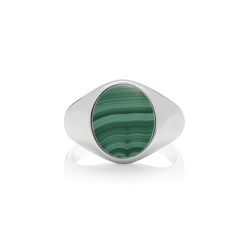 Sterling Silver Triple Plated Malachite Signet Ring
