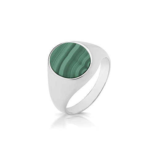 Sterling Silver Triple Plated Malachite Signet Ring