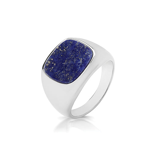 Sterling Silver Cushioned Lapis Signet Ring