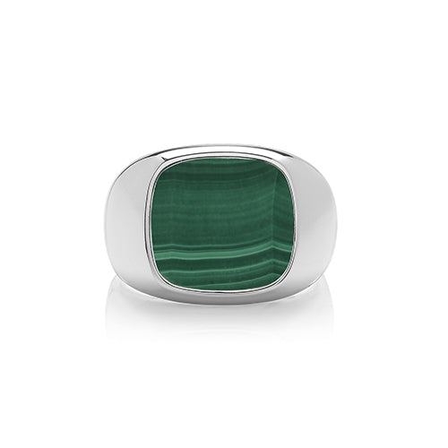 Triple Plated Sterling Silver Malachite Signet Ring