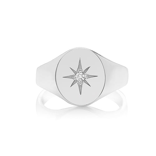 Sterling Silver Diamond Signet Ring