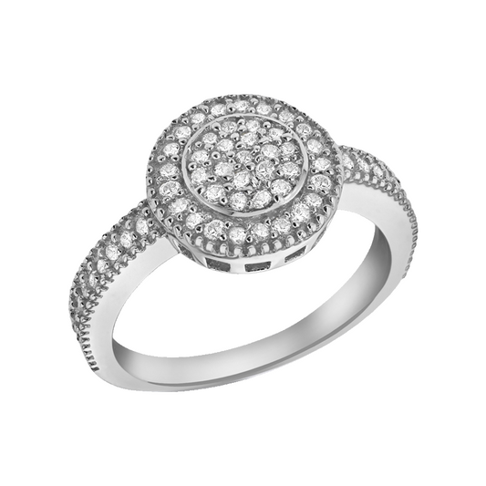 Sterling Silver Rhodium Plated CZ Pave Ring