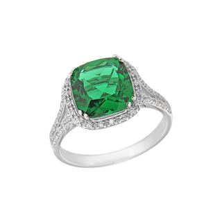 Sterling Silver Green Glass CZ Ring