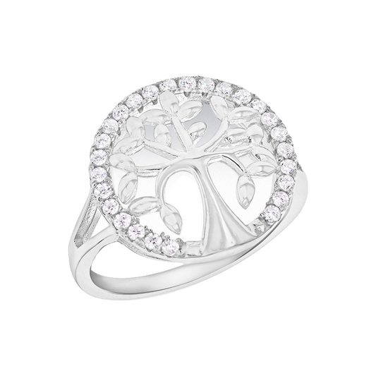 Sterling Silver CZ Tree of Life Ring