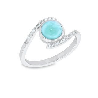 Sterling Silver CZ & Blue Larimar Ring